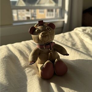 Chic Gold Teddy Bear Keychain with Pink Accents